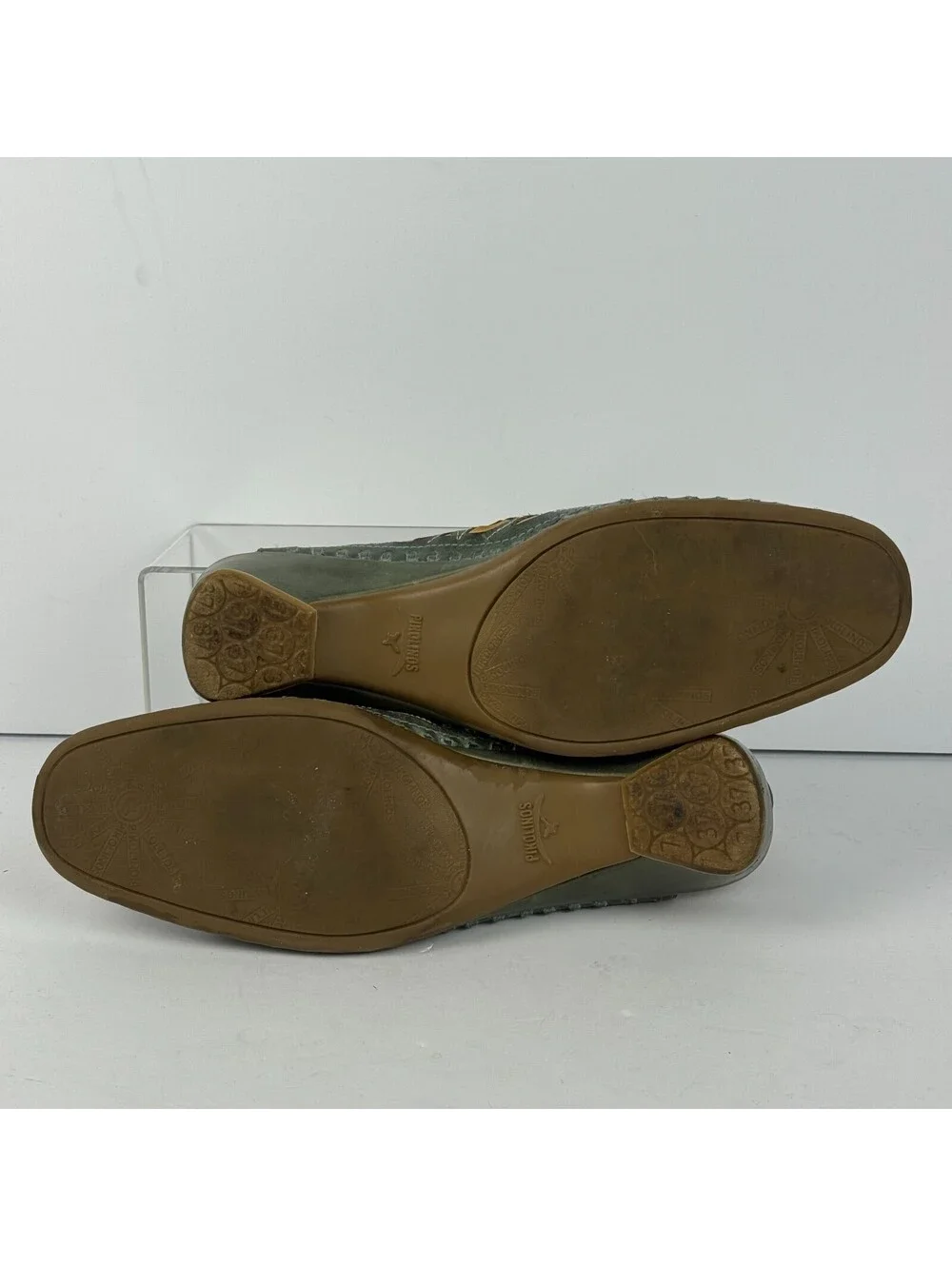 Pikolinos Romana Womens Size 37 Sling Back Wedge Sandals Green Tan Leather